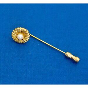 Sunflower Faux Pearl Gold Tone Art Nouveau Stick Pin - D33